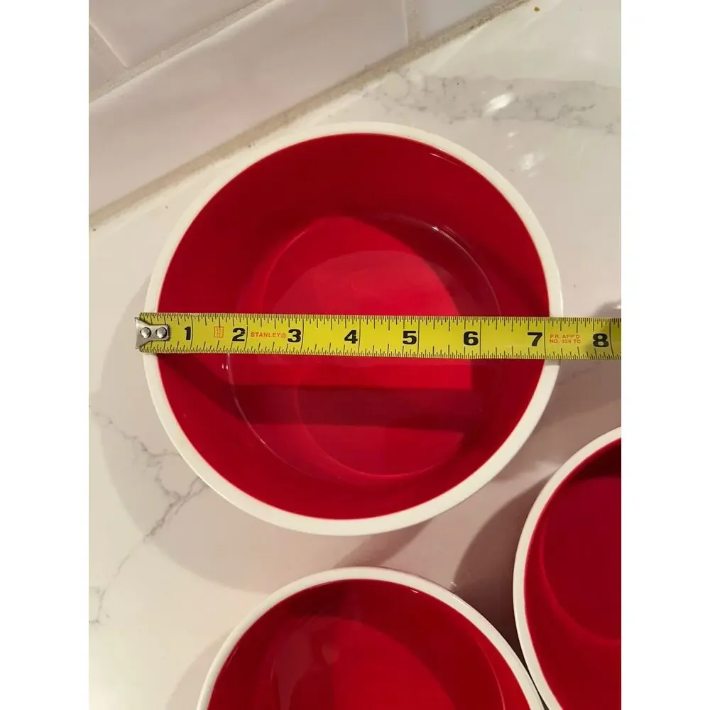 Crate & Barrel set of 3 Ceramic Red‎ & White Pattern Nesting Bowl Serving Set